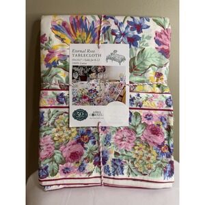 APRIL CORNELL ETERNAL ROSE Pink Multi FLORAL Garden COTTON TABLECLOTH 60x120"